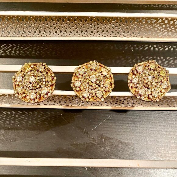 Many new set of 3 gold color wt/ rhinestone knobs - Picture 3 of 3